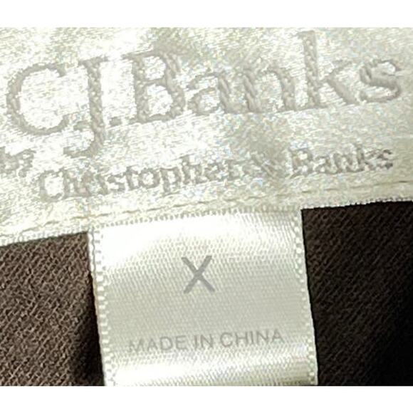 CJ Banks Shirt Women Plus 0X Brown Button Up Long Sleeve Floral Embroidery - Picture 4 of 6